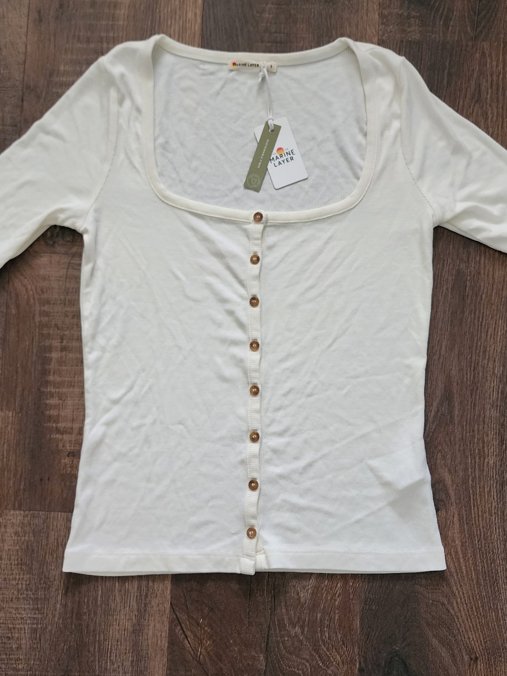 Marine Layer Cream Square-Neck Button-Front Top
